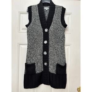 Vintage Kintamani Fuzzy Acrylic Sweater Vest Shell Inlay Buttons Medium PLZ READ